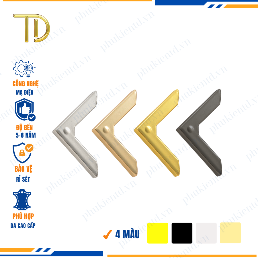 Chân đế túi xách, nẹp góc túi xách công nghệ mạ điện Electroplating độ bền 5-8 năm