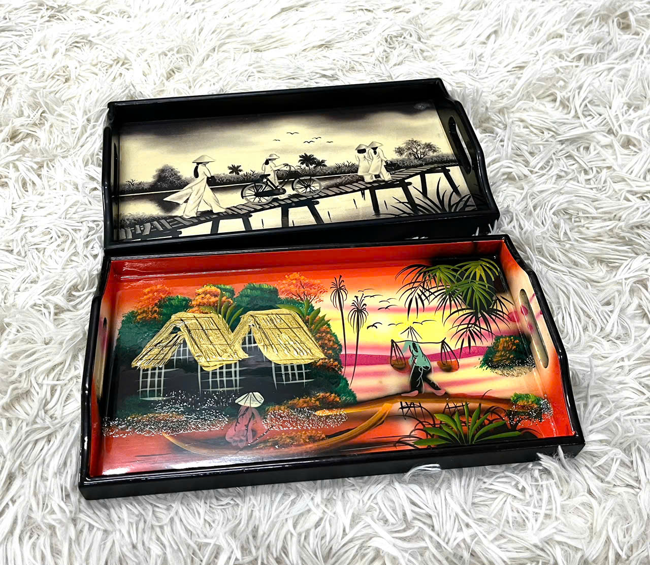 Khay sơn mài cao cấp KC11 size 27x15x2.5 cm đẹp mắt, sang trọng, quà tặng ý nghĩa