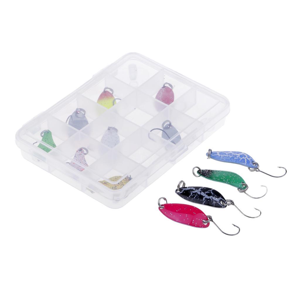 12pcs Fishing Lure Spoons Sequins Baits Hard Lure with Single Hook Colorful