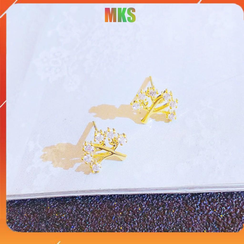 Hoa tai bạc nữ, bông tai bạc ý 925 hình cây bạc mạ vàng đính đá năng động đơn giản.