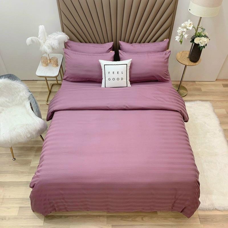 Bộ drap gối sọc 3F vải cotton khách sạn cao cấp