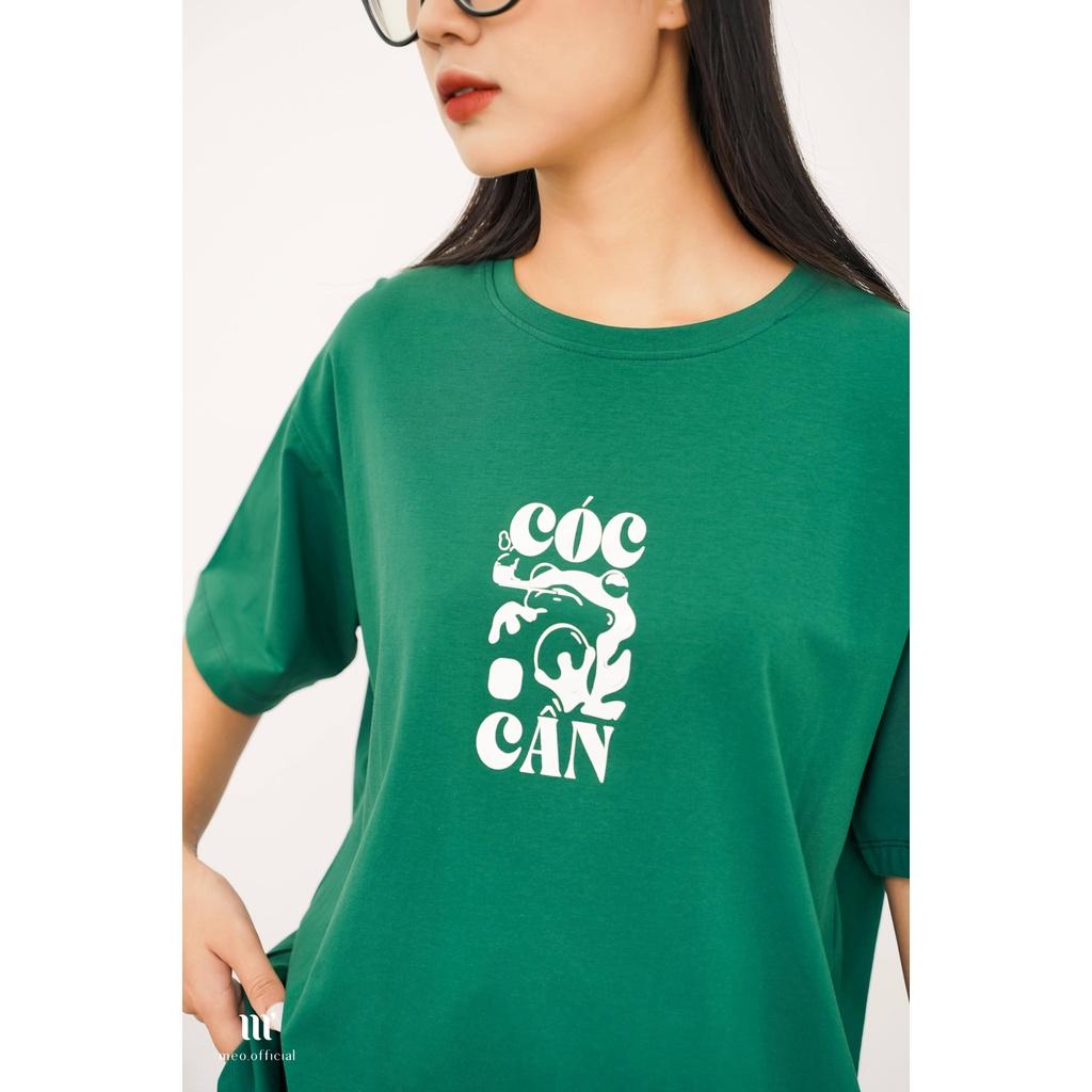 Áo thun tay lỡ Méo shop cổ tròn cotton in chữ Cóc Cần freesize form rộng