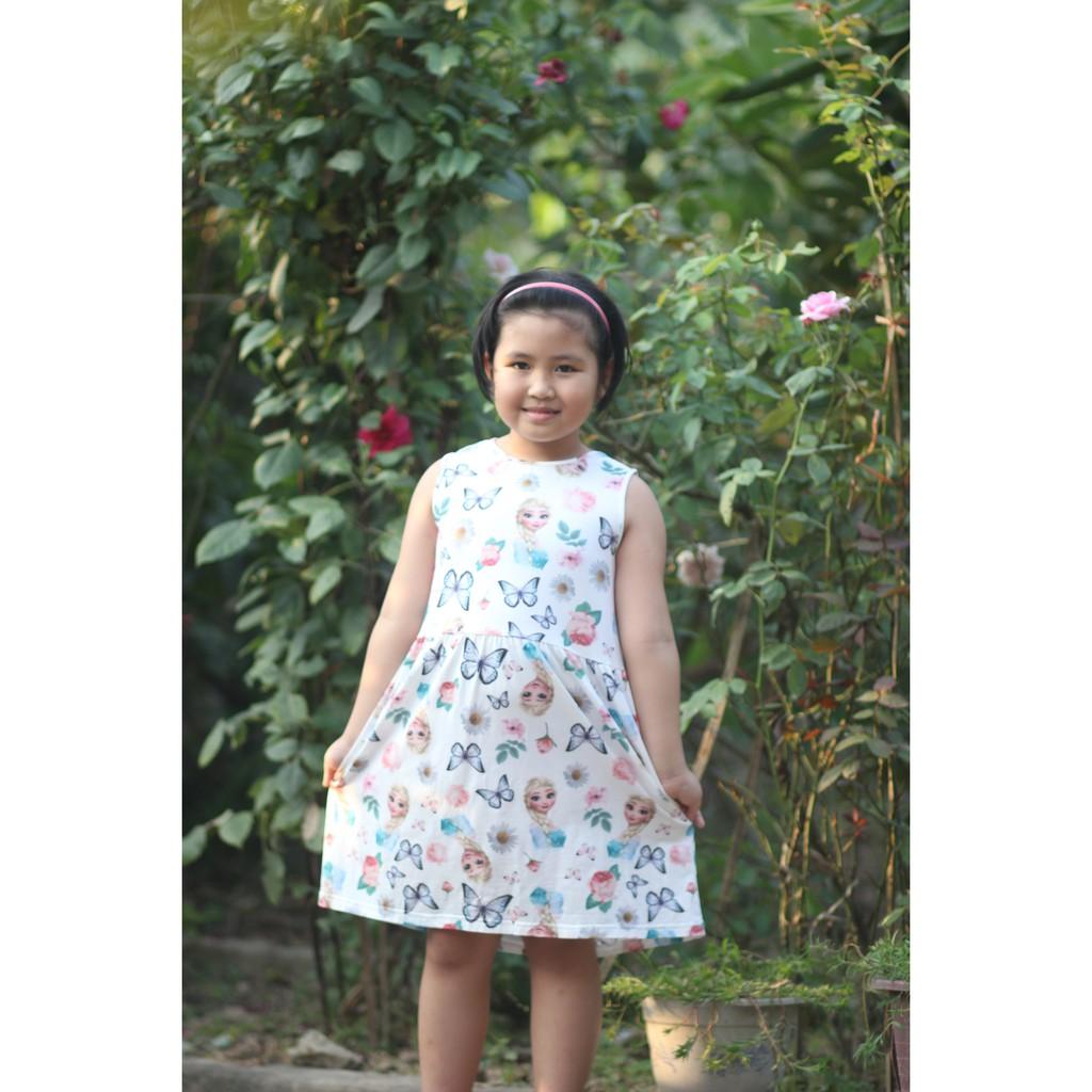 Set 2 Đầm hè bé gái Elsa xanh trắng họa tiết bướm