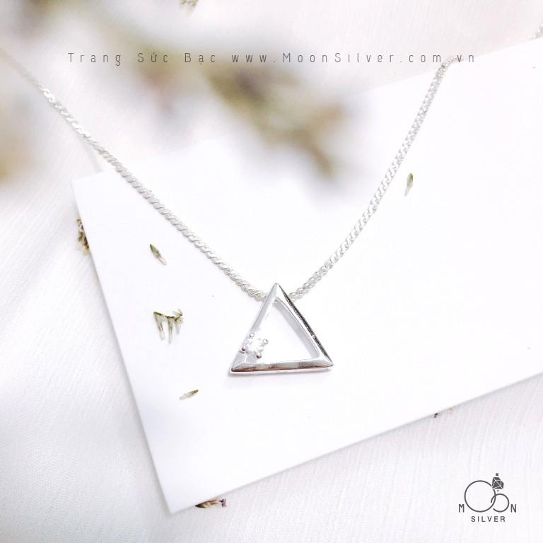 Dây chuyền bạc moonsilver, vòng cổ bạc nữ hình tam giác đính đá khối hình học
