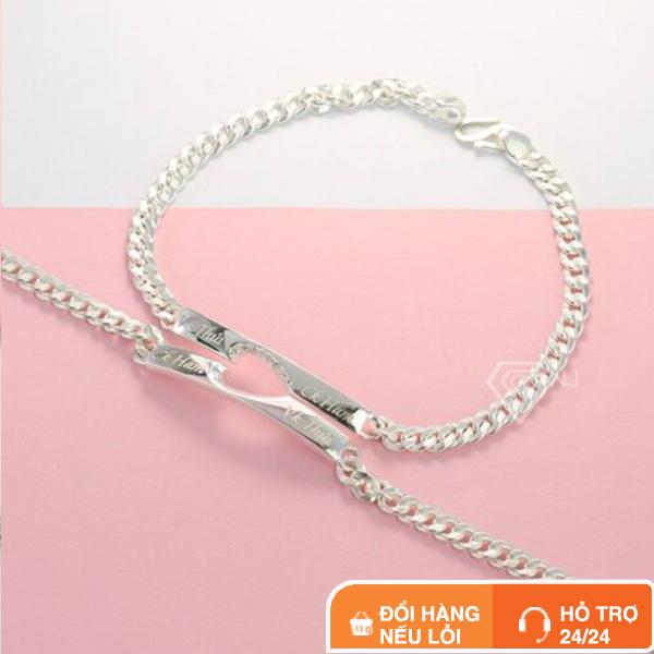 Lắc Tay Bạc Đôi Lylysilver Hình Trái Tim Khắc Tên