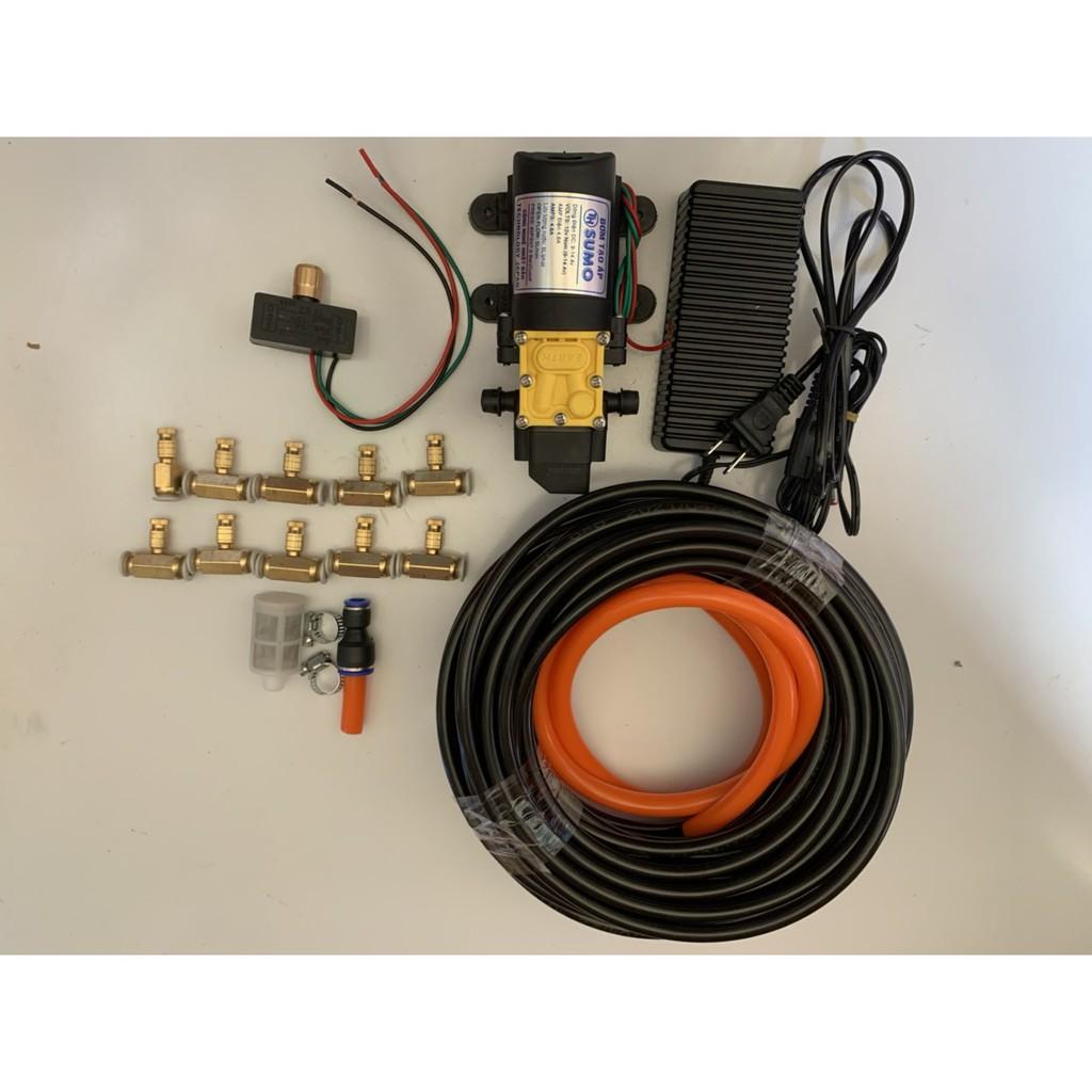 Bộ phun sương. tưới lan. bộ bơm sumo Đen kèm ng,uồn 12v_5a. 15m dây phun. 10 béc đồng. giúp làm dịu mát căn nhà và vườn