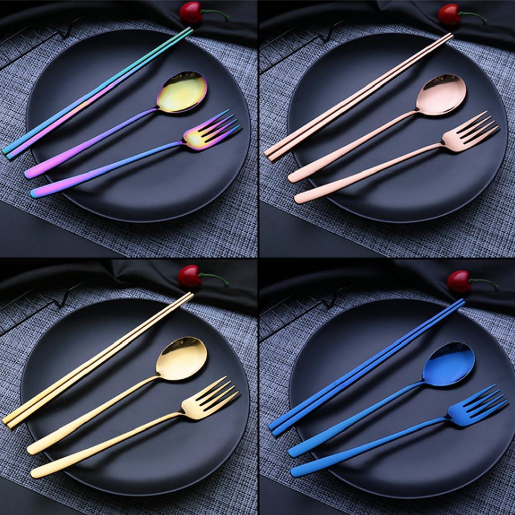 Stainless Steel Flatware Chopsticks Fork Spoon Set, Travel Cutlery Set