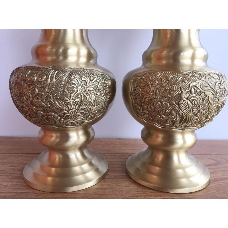 Combo đôi lọ hoa đồng vàng nguyên chất cổ loe cao 30cm KH8799