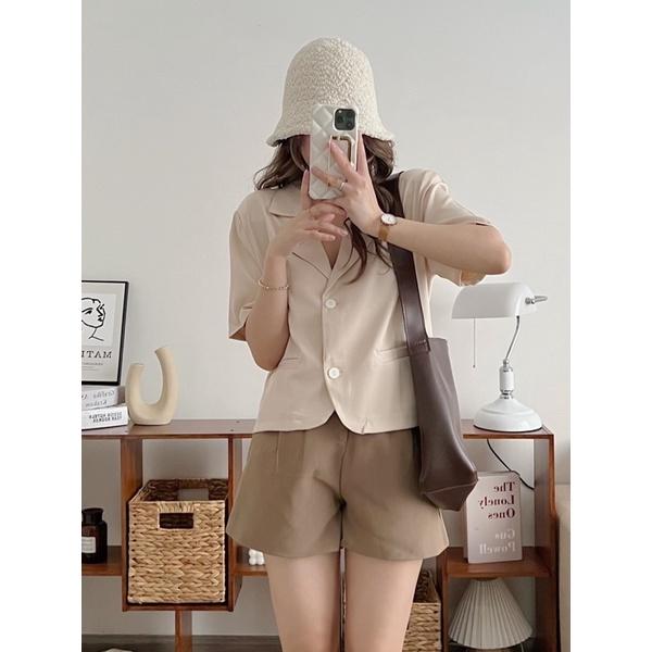 Áo vest blaze cộc tay độn vai dáng lửng, Áo khoác lửng hàng thiết kế