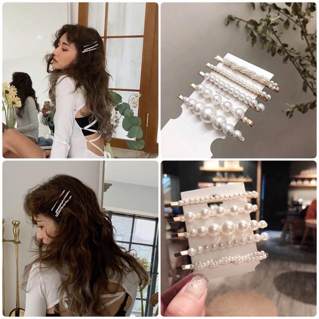Set 5 cặp tóc mái đính hạt siêu xinh