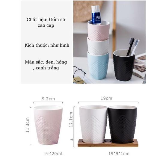 Cốc sứ đựng bàn chải kem đánh răng, Cốc uống nước dung tích 420ml Họa tiết chấm tròn
