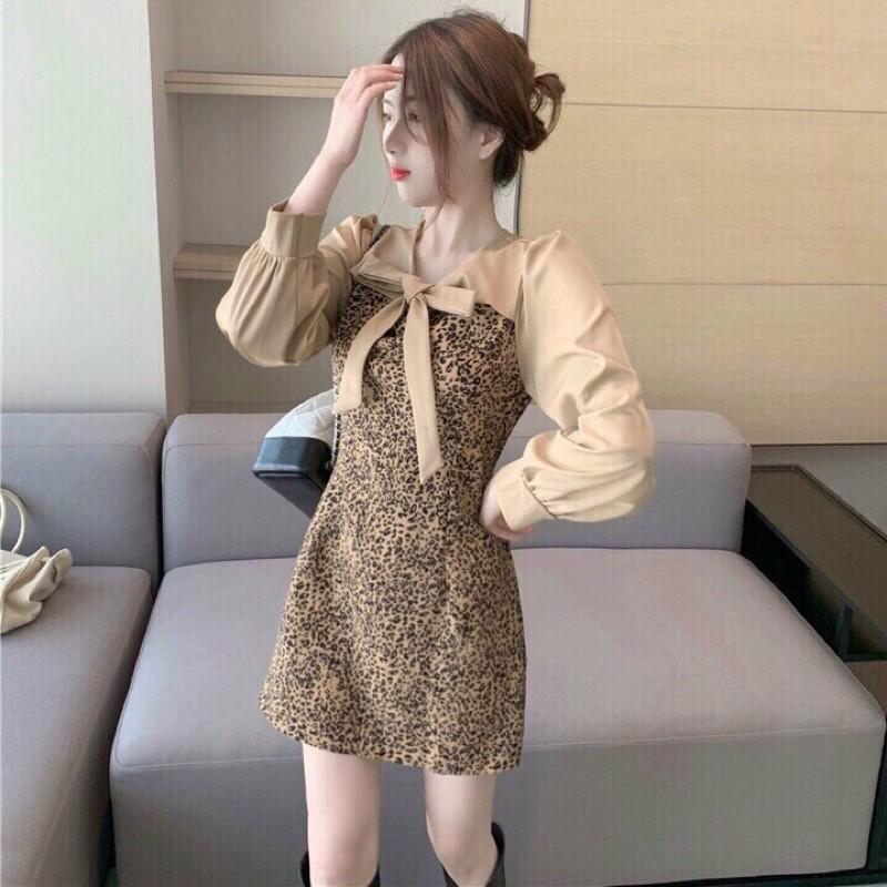 Đầm beo suông ôm nhẹ nơ cổ tay phồng S.MLXL