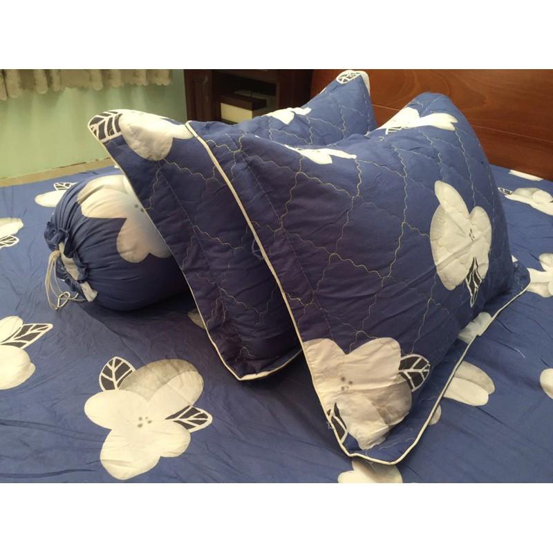 Bộ Chăn Drap Gối 5 món Cotton Poly hoạ tiết hoa 1m8x2mx10cm