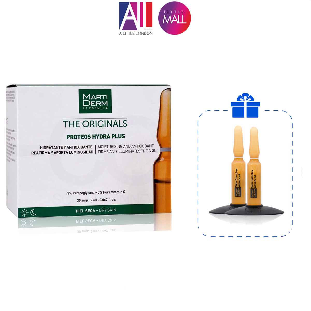 Tinh chất dưỡng ẩm, làm săn chắc da MartiDerm the originals proteos hydra plus - Hộp 30 ống 2ml Tặng  tinh chất Martiderm