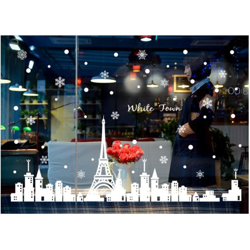 Decal trang trí noel thành phố trắng 02