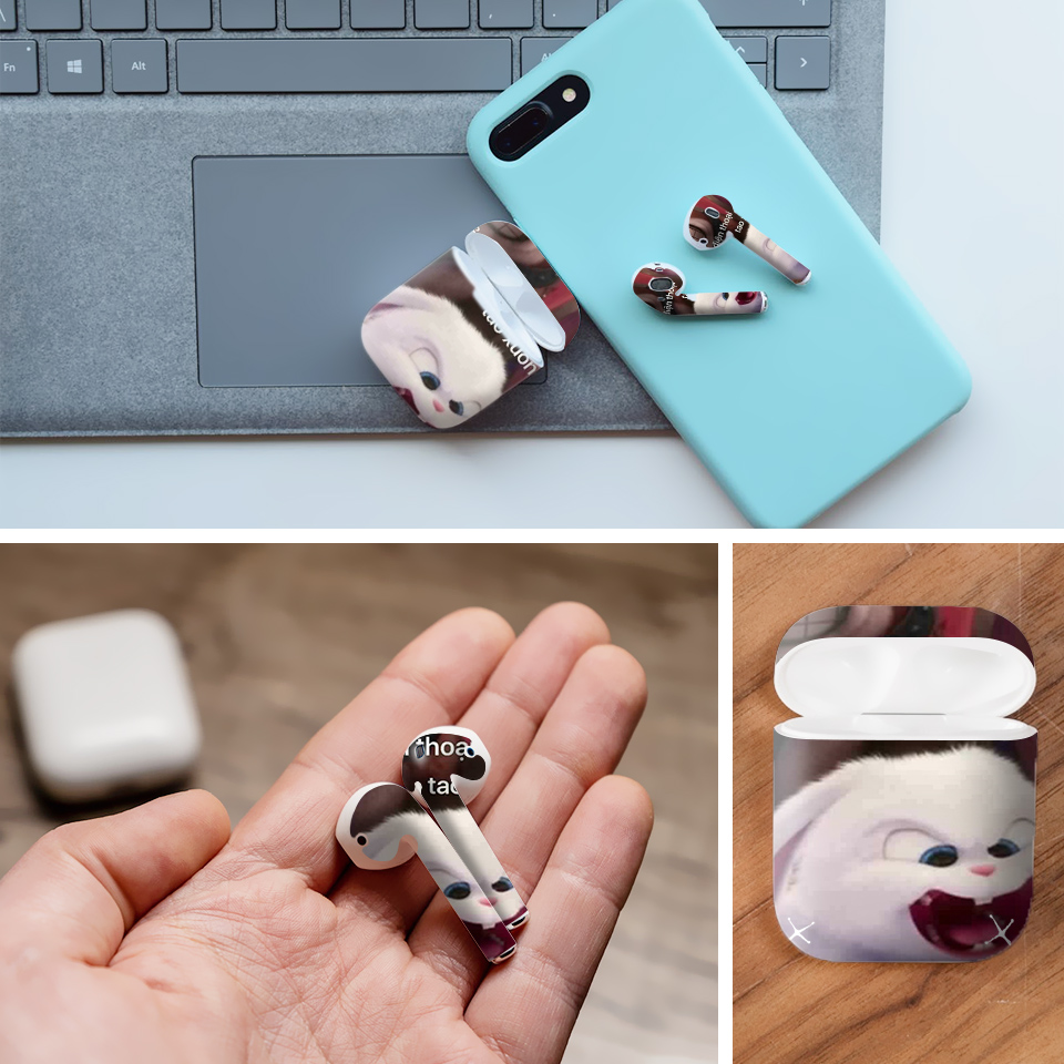 Miếng dán skin chống bẩn cho tai nghe AirPods in hình bỏ điện thoại xuống - fun001 (bản không dây 1 và 2)