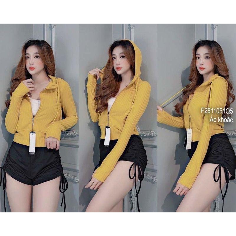 Áo Khoác Nữ Vải Thun Gân Lửng HOT. Áo Khoác Lửng Nữ Croptop Thun Gân 4 Túi