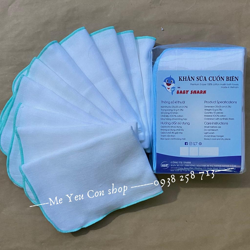 Set 10 Khăn Sữa 4 Lớp BabyShark kích thước 25x25cm cho bé - 25x25cm