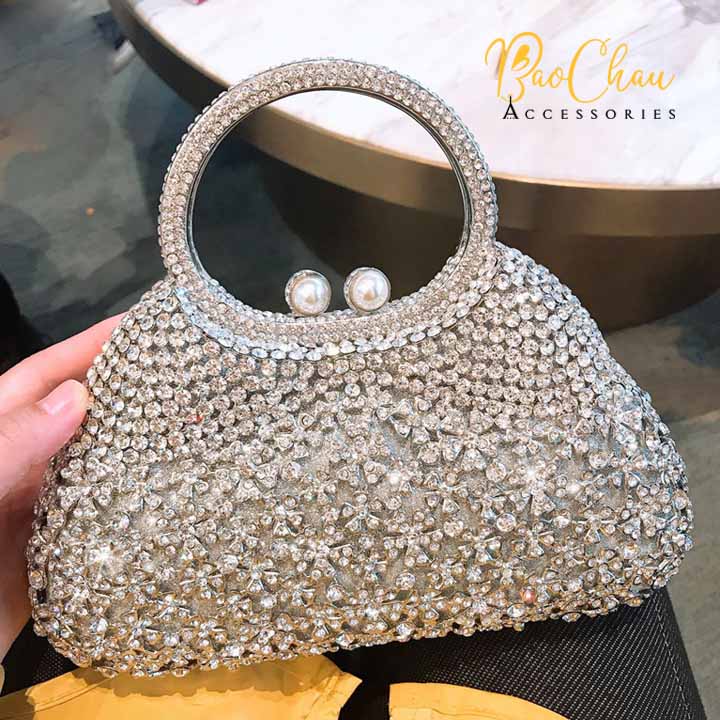 Ví Clutch Cầm Tay Đi Tiệc Đính Đá Pha Lê Swarovski Cao Cấp Bảo Châu-VI-SW
