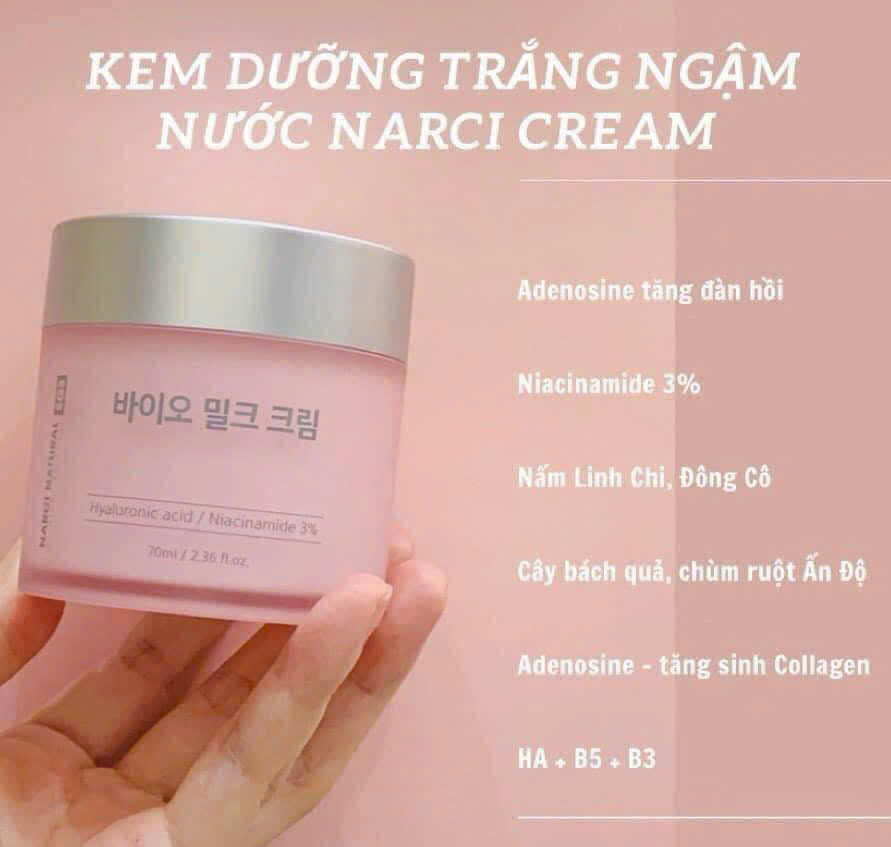 Kem dưỡng narci natural 70g hạn dùng 2027 giúp dưỡng trắng da cấp ẩm phục hồi