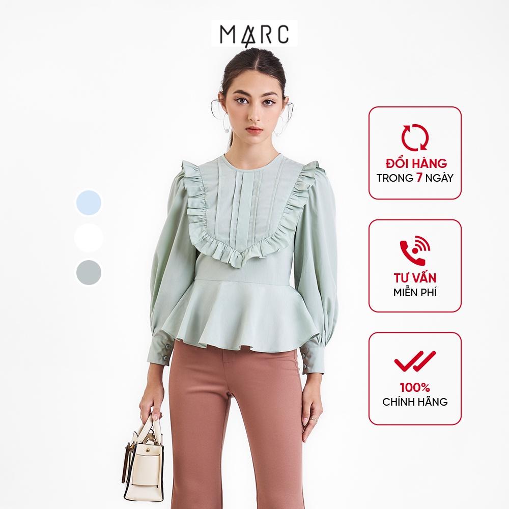 Áo kiểu nữ MARC FASHION tay dài xếp li ngực cổ phối bèo TRSH090622