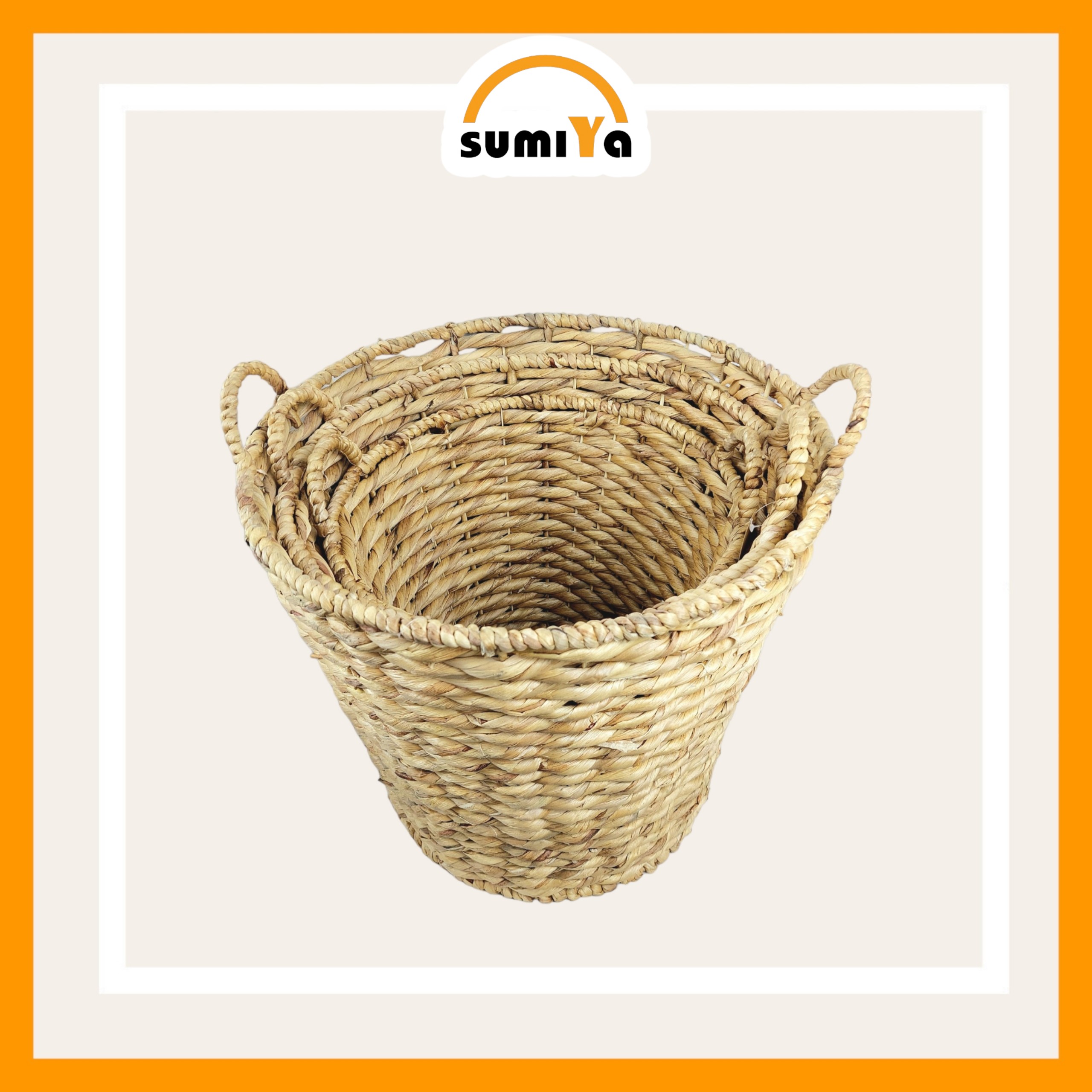 Giỏ lục bình tròn đan rối có quai đựng đồ dùng quần áo