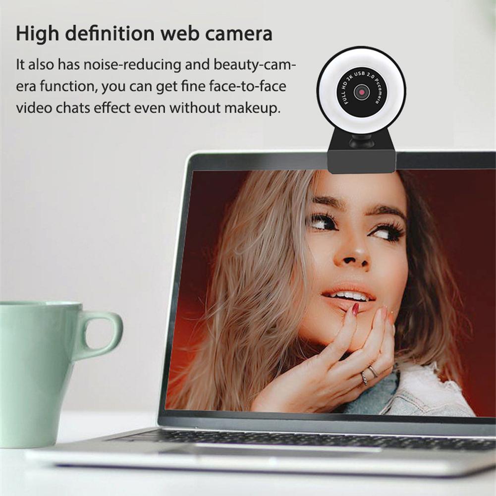 Webcam độ nét cao có đèn LED chiếu sáng tích hợp Micrô với 360 °
