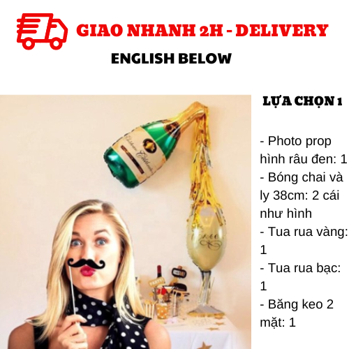 Bộ bong bóng trang trí tiệc năm mới hình chai và ly cbhp08
