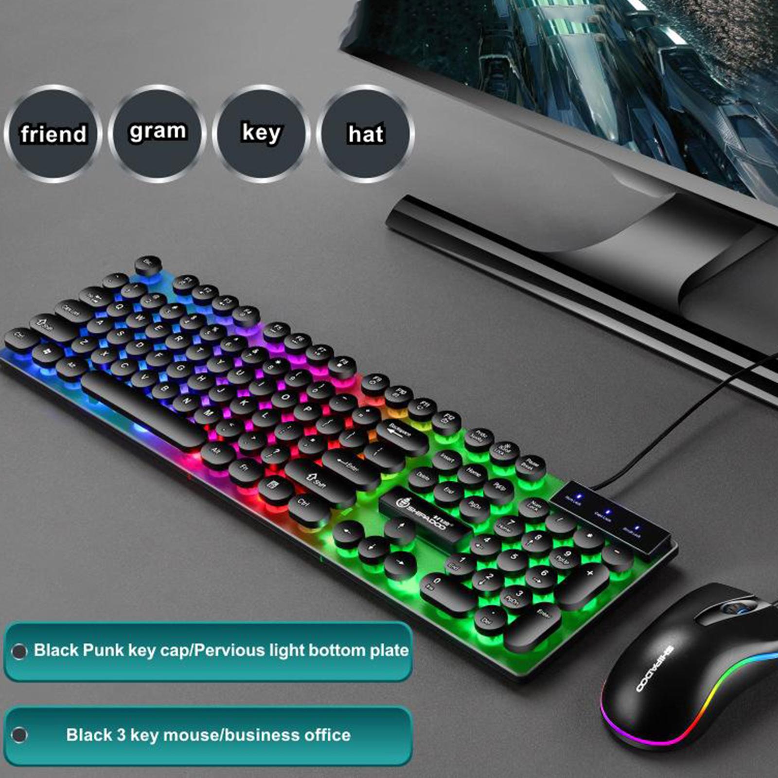 USB Wired RGB Rainbow Backlit Luminous Gamer Mouse Keyboard Set for Working or Games