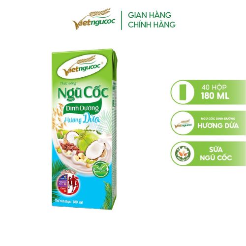 Thùng 48 hộp Sữa Ngũ Cốc Dinh Dưỡng VIỆT NGŨ CỐC Hương Dừa Thơm Béo Uống Liền 180ml/Hộp