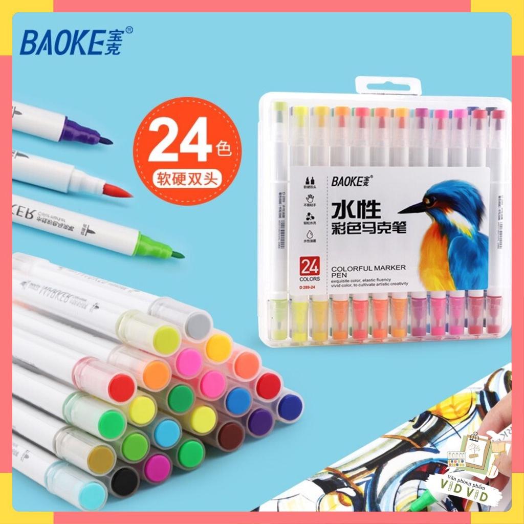 Brush Marker, Màu Marker, Viết thư pháp Calligraphy - Hộp bút lông màu hai đầu, Thân bút vừa tay , Màu tươi sáng Baoke D289