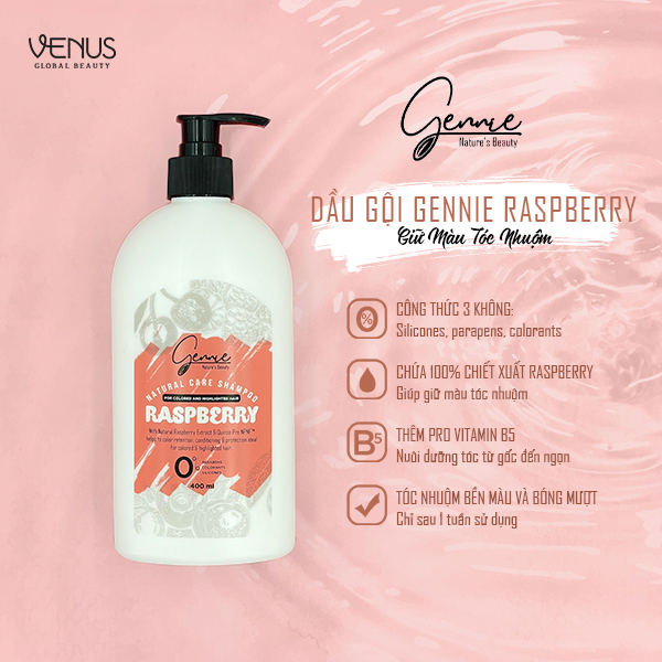 Dầu Gội Gennie Natural Care Chiết Xuất Raspberry Dành Cho Tóc Nhuộm Và Tóc Highlight 400ml Chính Hãng