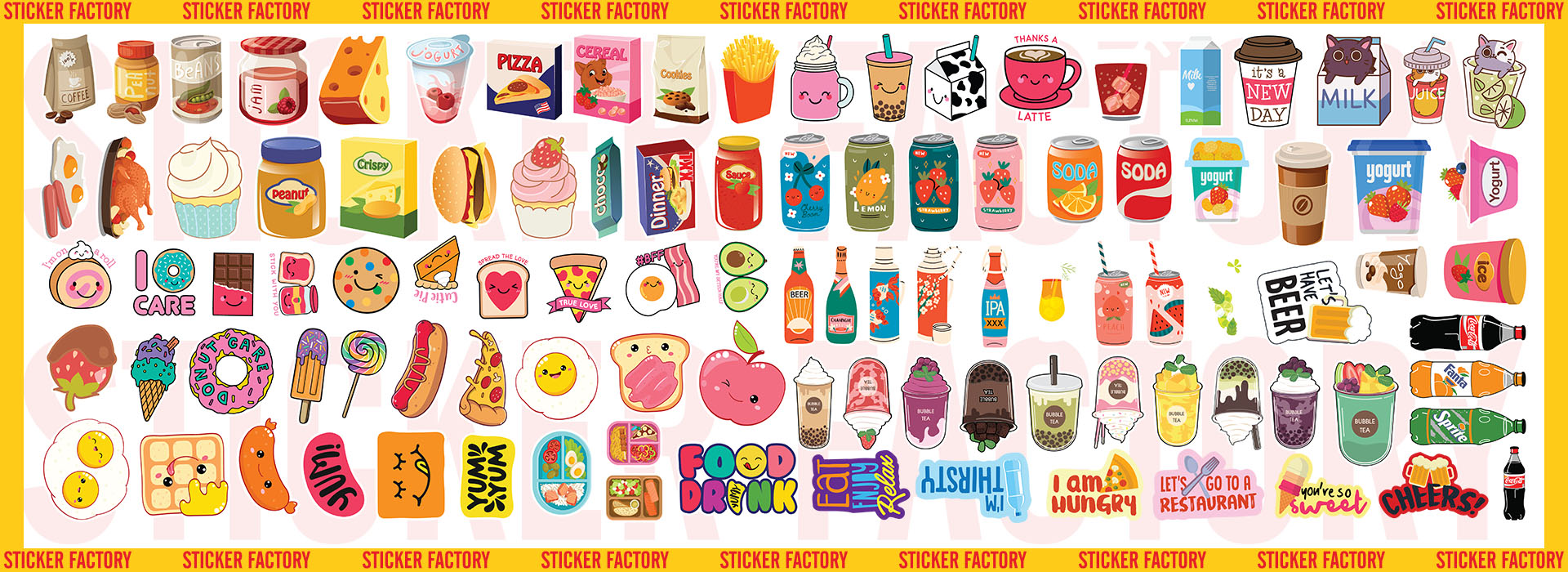 Food and Drink - Set 100 sticker decal hình dán nón bảo hiểm, laptop, xe máy, ô tô - STICKER FACTORY