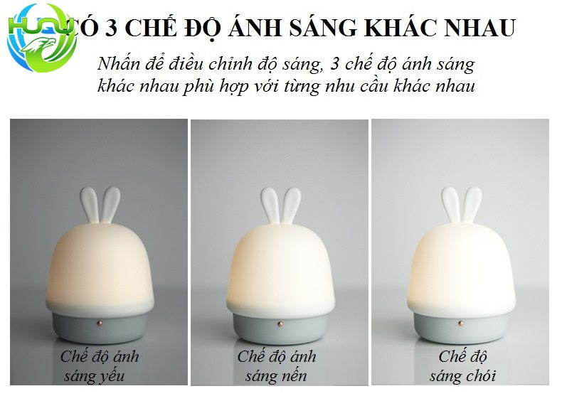 Đèn Ngủ Cảm Ứng Hình Tai Thỏ Huqu Dễ Dàng Điều Chỉnh Độ Sáng ,Dùng  Pin Sạc -3 Chế Độ Ánh Sáng Khác Nhau -Hàng Chính Hãng