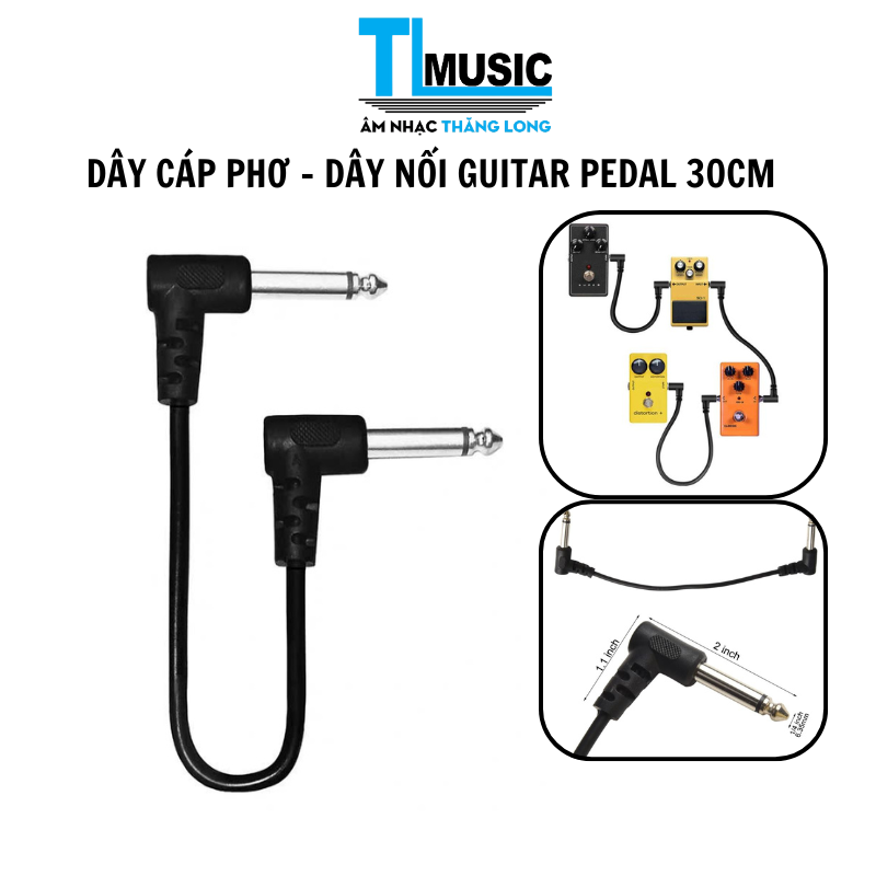 Dây Tín Hiệu - Dây Cáp Phơ / Effect - Dây Nối Guitar Pedal 30cm – Jack 6.35mm Đầu Cong 90°