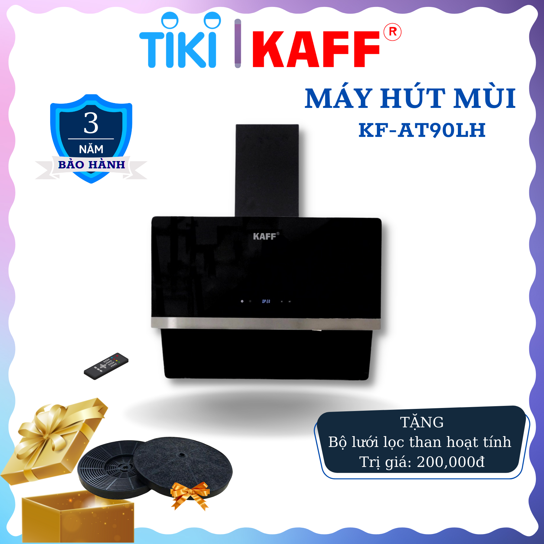 Máy hút mùi kính phẳng dạng TV cảm ứng điều khiển từ xa 900mm KAFF KF-LUX-AT90FH-BK - Hàng Chính Hãng