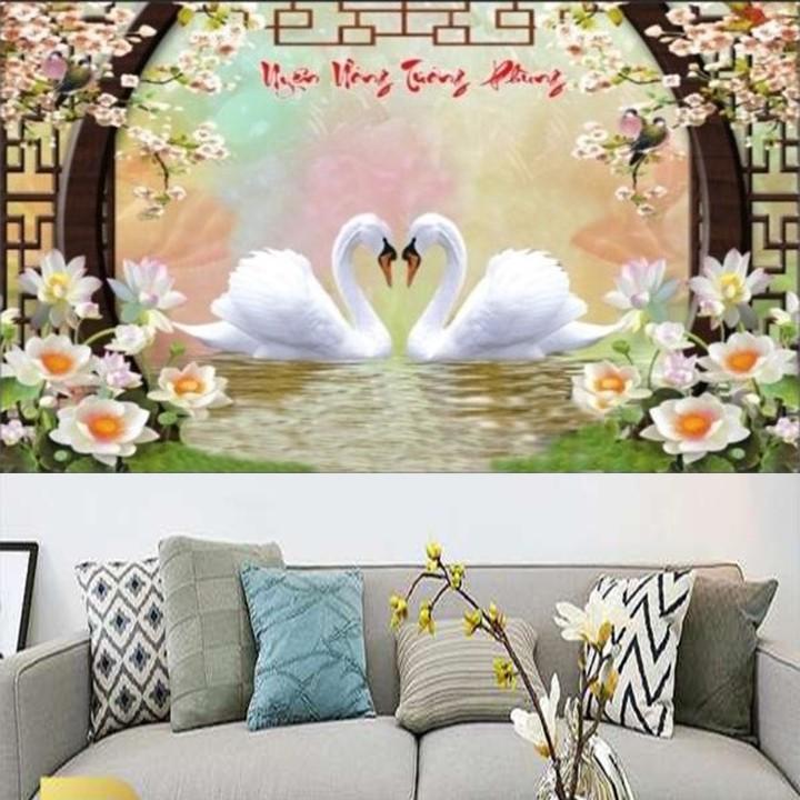 Tranh đá thiên nga uyên ương tương phùng LV322 - kích thước: 115 * 75cm.