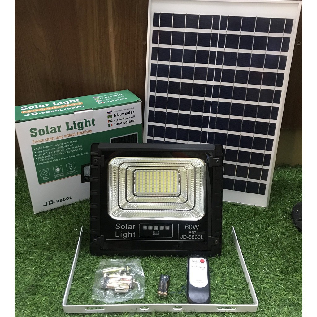 ĐÈN PHA NĂNG LƯỢNG MẶT TRỜI 60W – JD 8860L,TIẾT KIỆM ĐIỆN, TỰ ĐỘNG TẮT MỞ KHI TRỜI TỐI, ĐIỀU KHIỂN TỪ XA BẰNG REMOTE