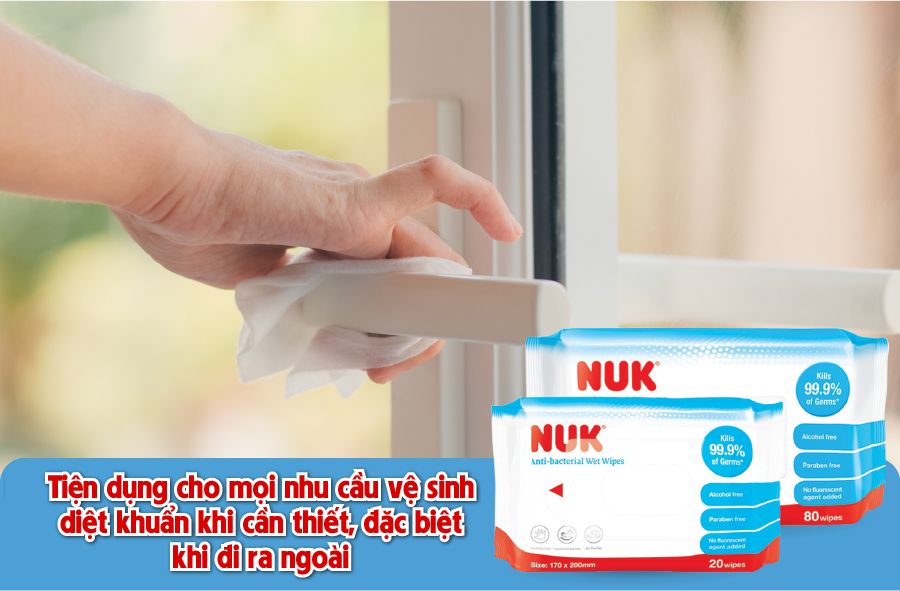 KHĂN ƯỚT DIỆT KHUẨN NUK KHÔNG CHỨA CỒN (80TỜ X 3GÓI)