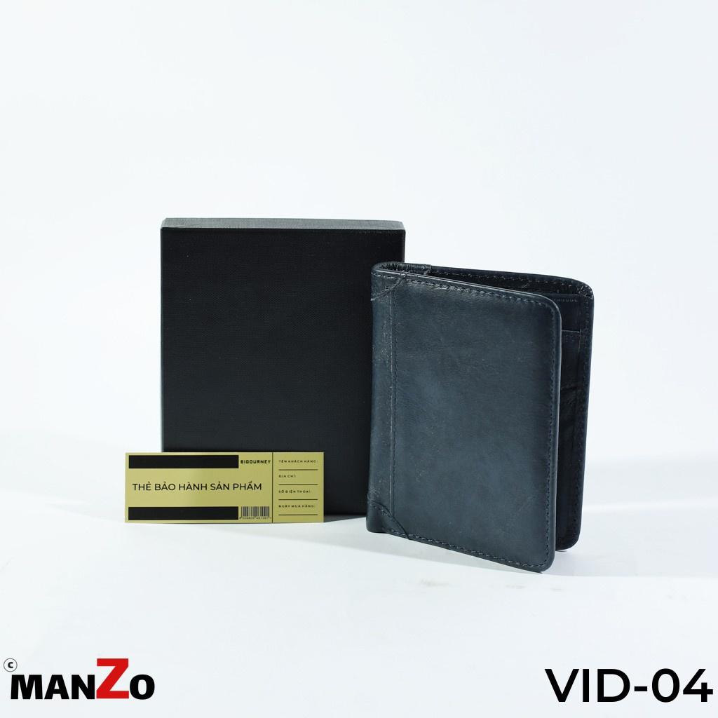 Ví đứng nam da bò phong cách nam tính mạnh mẽ MANZO VID-04 xanh đậm