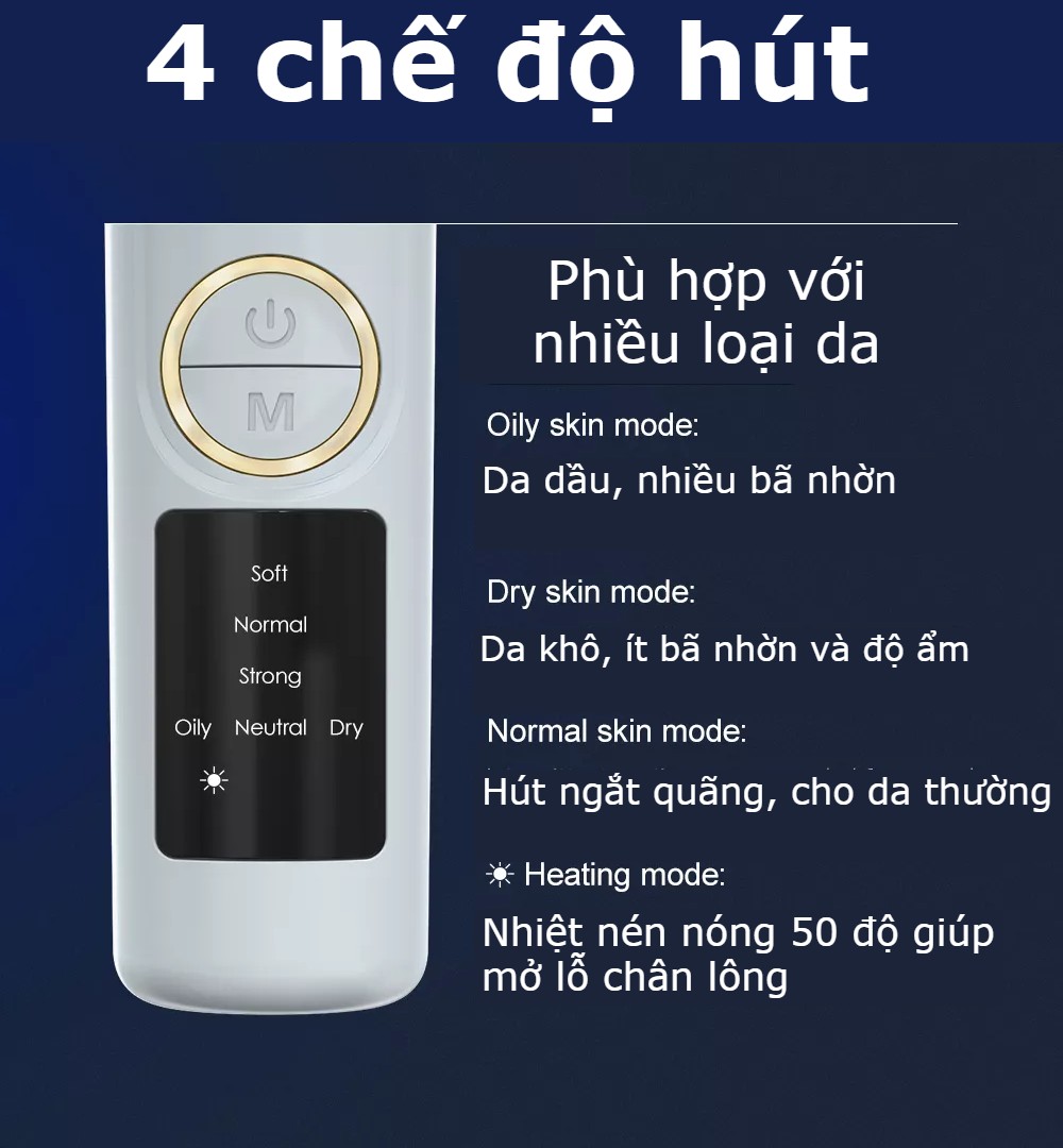 Máy hút mụn cầm tay cao cấp-Máy hút mụn đa năng 4 chế độ hút, 3 mức độ hút, 5 đầu hút thay thế giảm mụn cám, mụn đầu đen, làm sạch da mặt, cải thiện làn da- Máy hút mụn mini công nghệ nén nóng thu nhỏ lỗ chân lông, phù hợp với mọi loại da