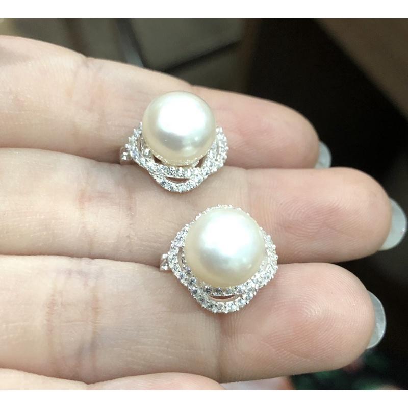 Bông Tai Bạc 925 Đính Hạt Ngọc Trai Thật Nước Ngọt 10ly - Trường Thịnh Ngọc Trai