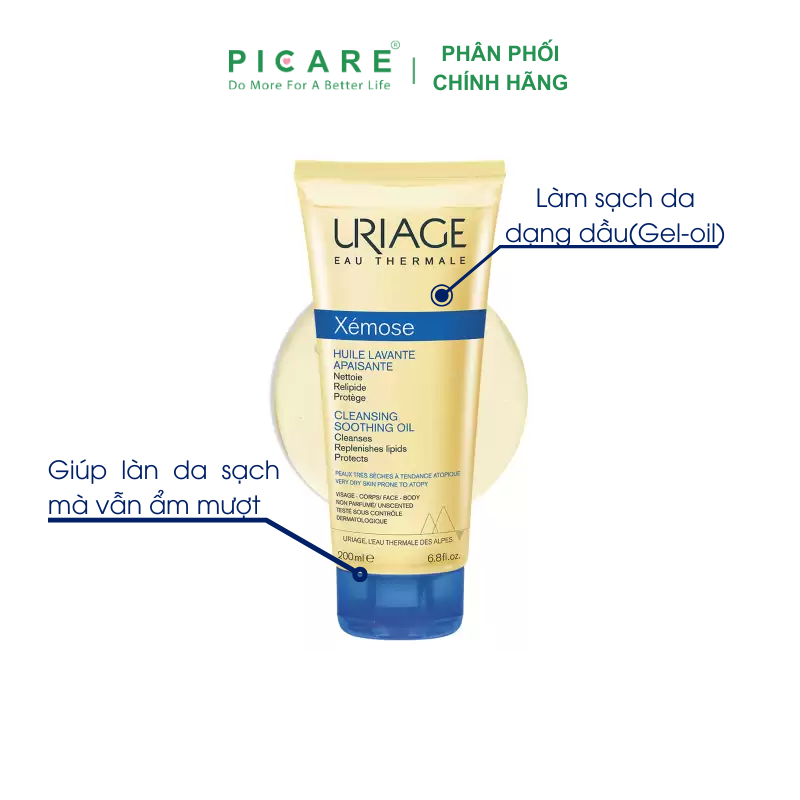 Sữa Tắm Dạng Gel-Oil Dành Cho Da Khô, Da Cơ Địa Uriage Xémose Huile Lavant Apaisante 200ml