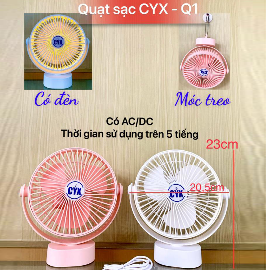 Quạt sạc móc treo CYX-Q1 có Led