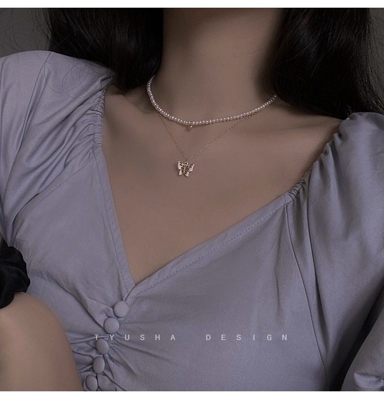 Dây chuyền chuỗi ngọc phối hạt vàng phong cách hàn quốc