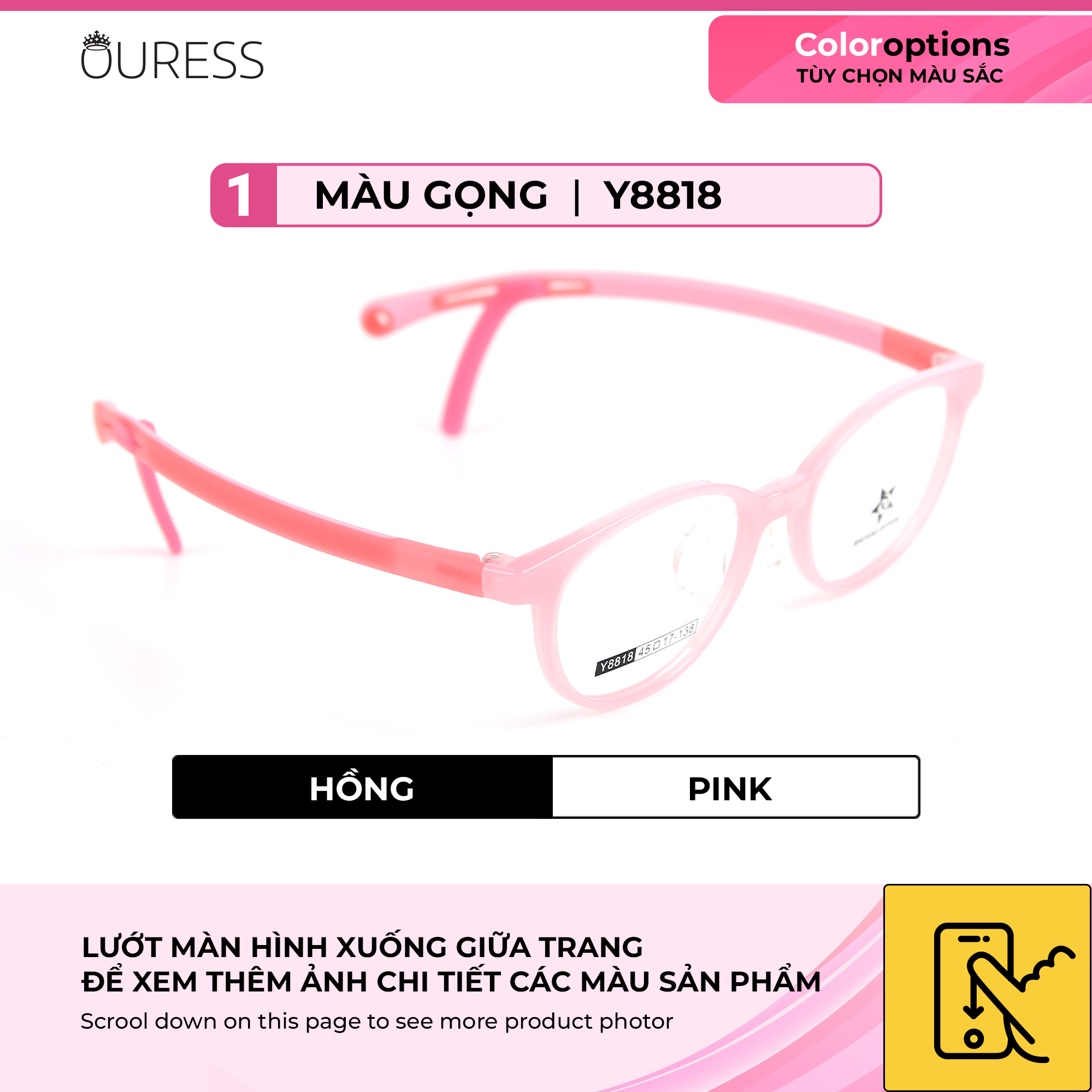 Gọng kính nhựa thời trang unisex siêu nhẹ siêu bền OURESS Y8818 - Hồng