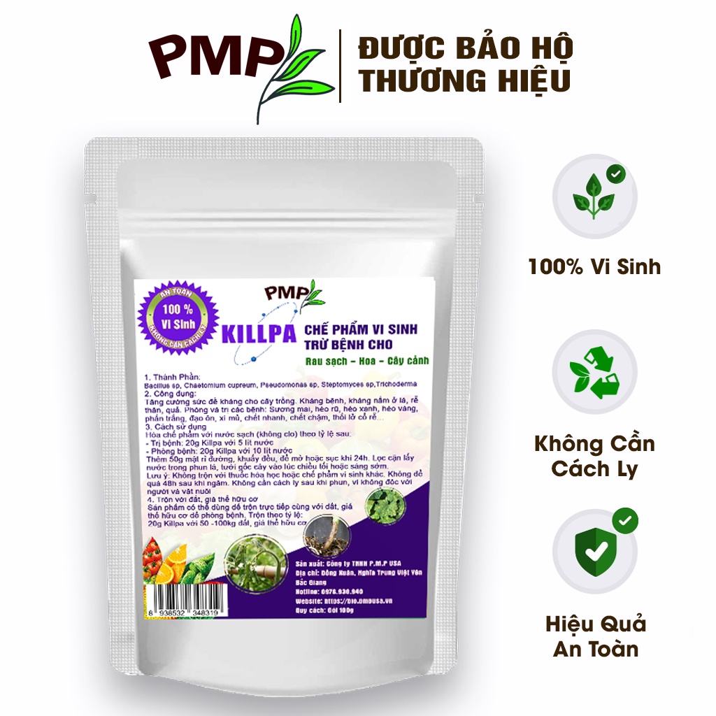 Chế phẩm vi sinh Killpa PMP trừ bệnh, kháng nấm cho rau sạch, hoa, cây cảnh, an toàn, hiệu quả