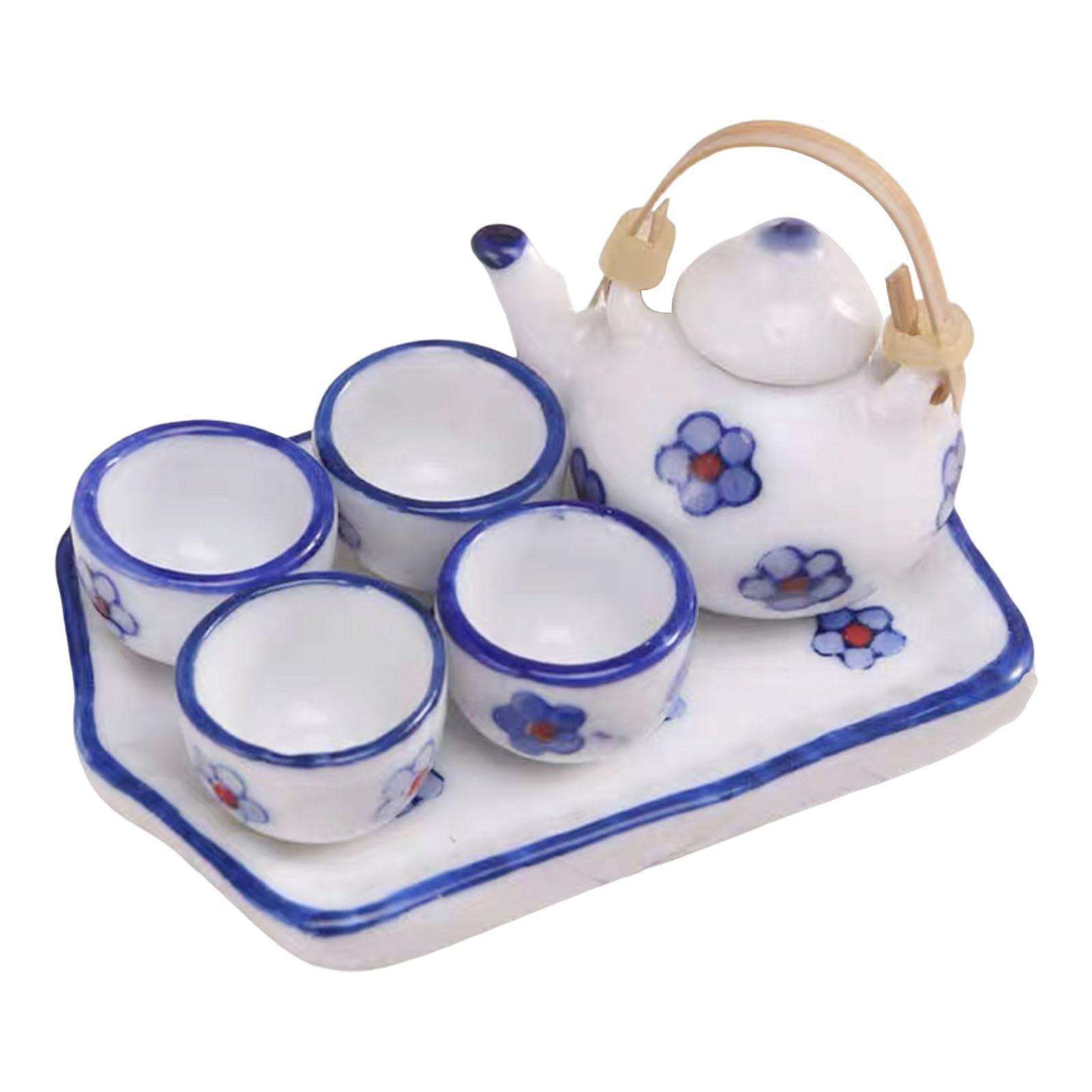 1/12 Dollhouse Miniature Tea Set Accessories for Kitchen Decor White