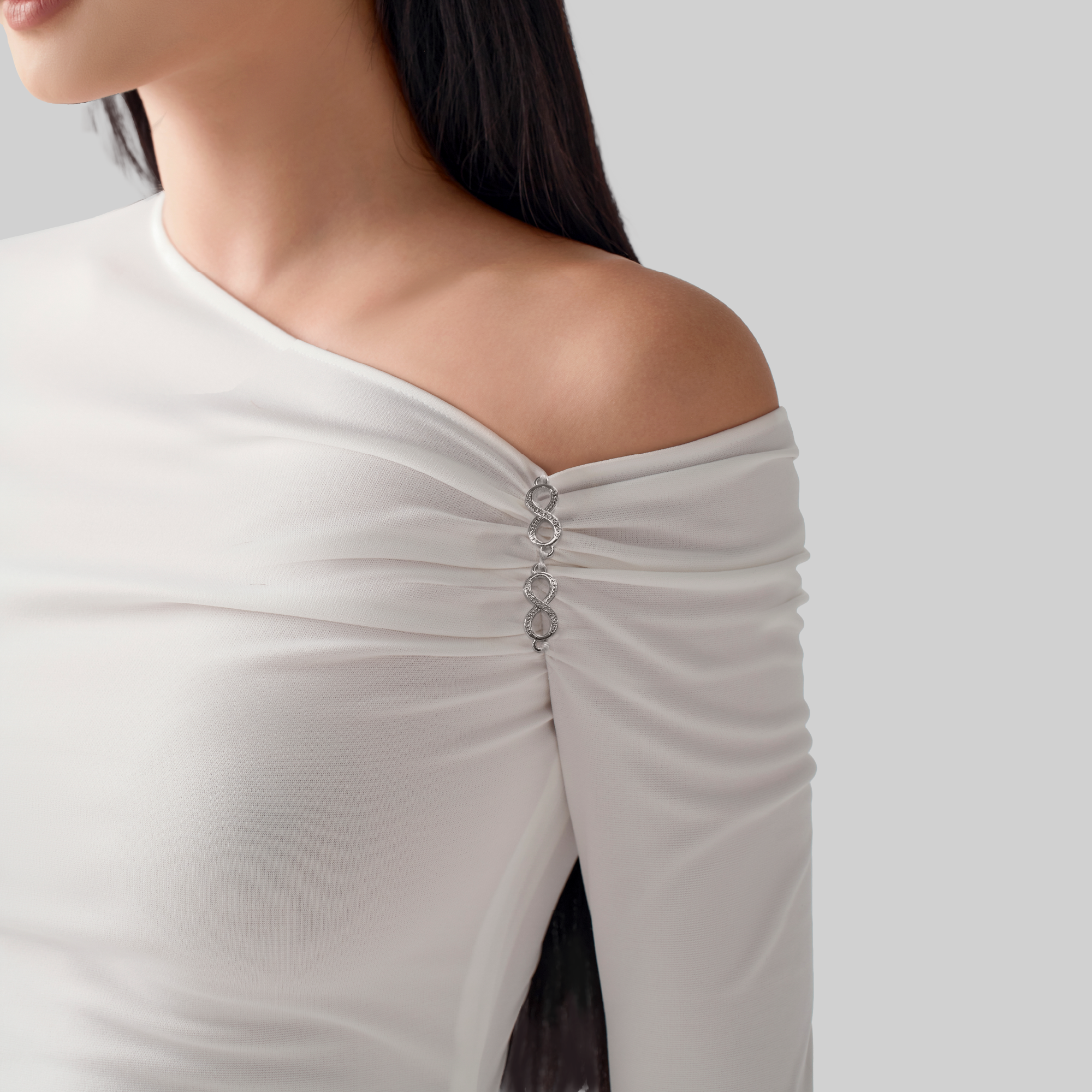 Đầm lệch vai dáng dài xòe màu trắng ALICE thiết kế cao cấp WHITE CHIC