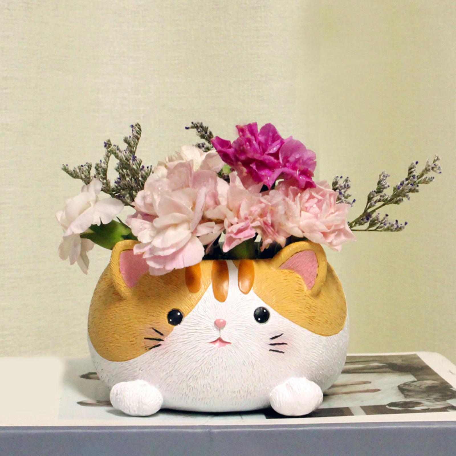 Resin Casting Flower pot Cat Vase Animal Planter for Computer Desk